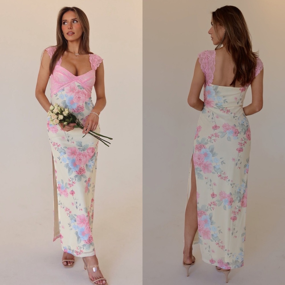 *24 HOUR SALE* Pretty In Pastels Floral Print Lace Maxi Dress - Picture 10 of 11